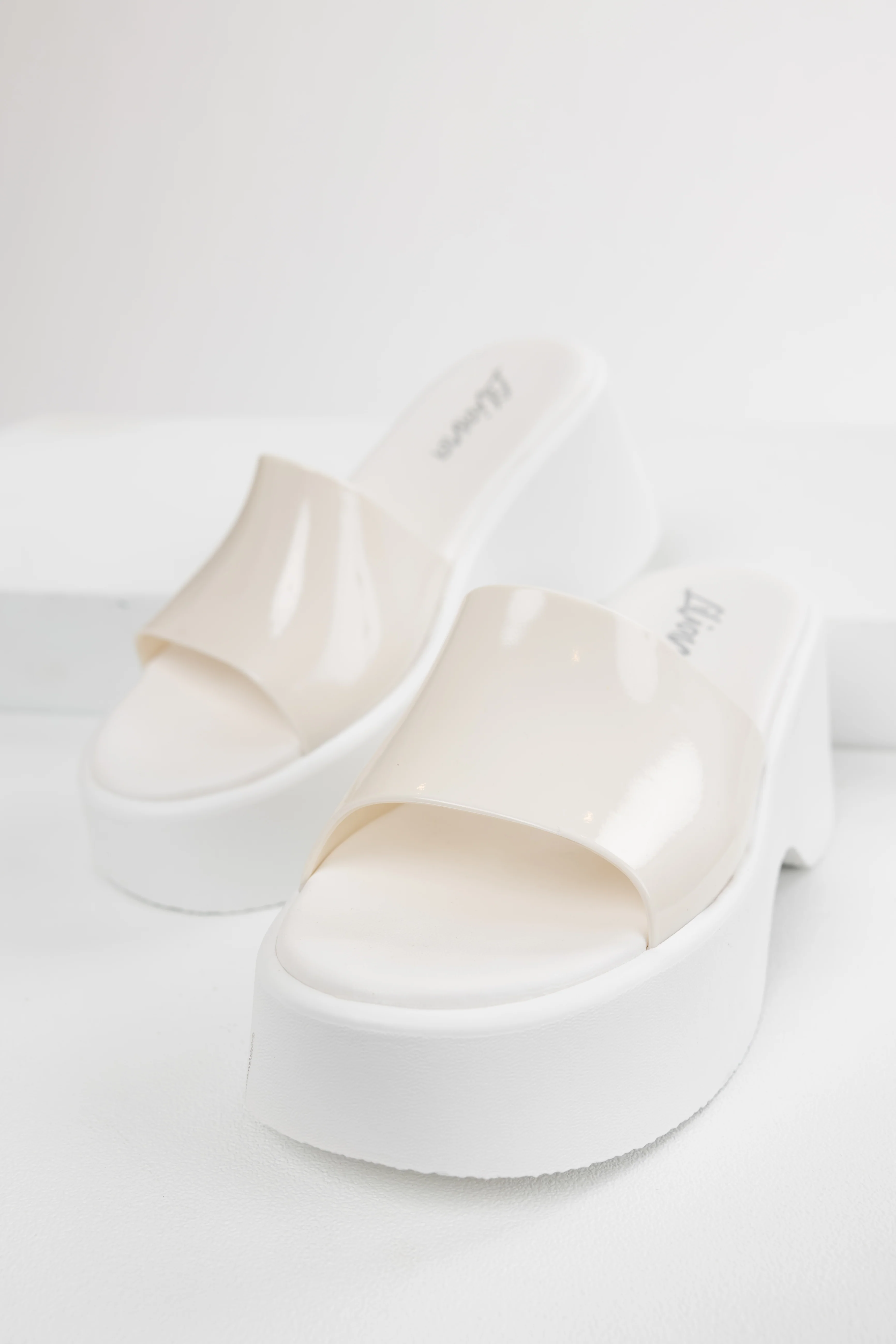 White Single Band Platform Wedge Sandals - Image 2
