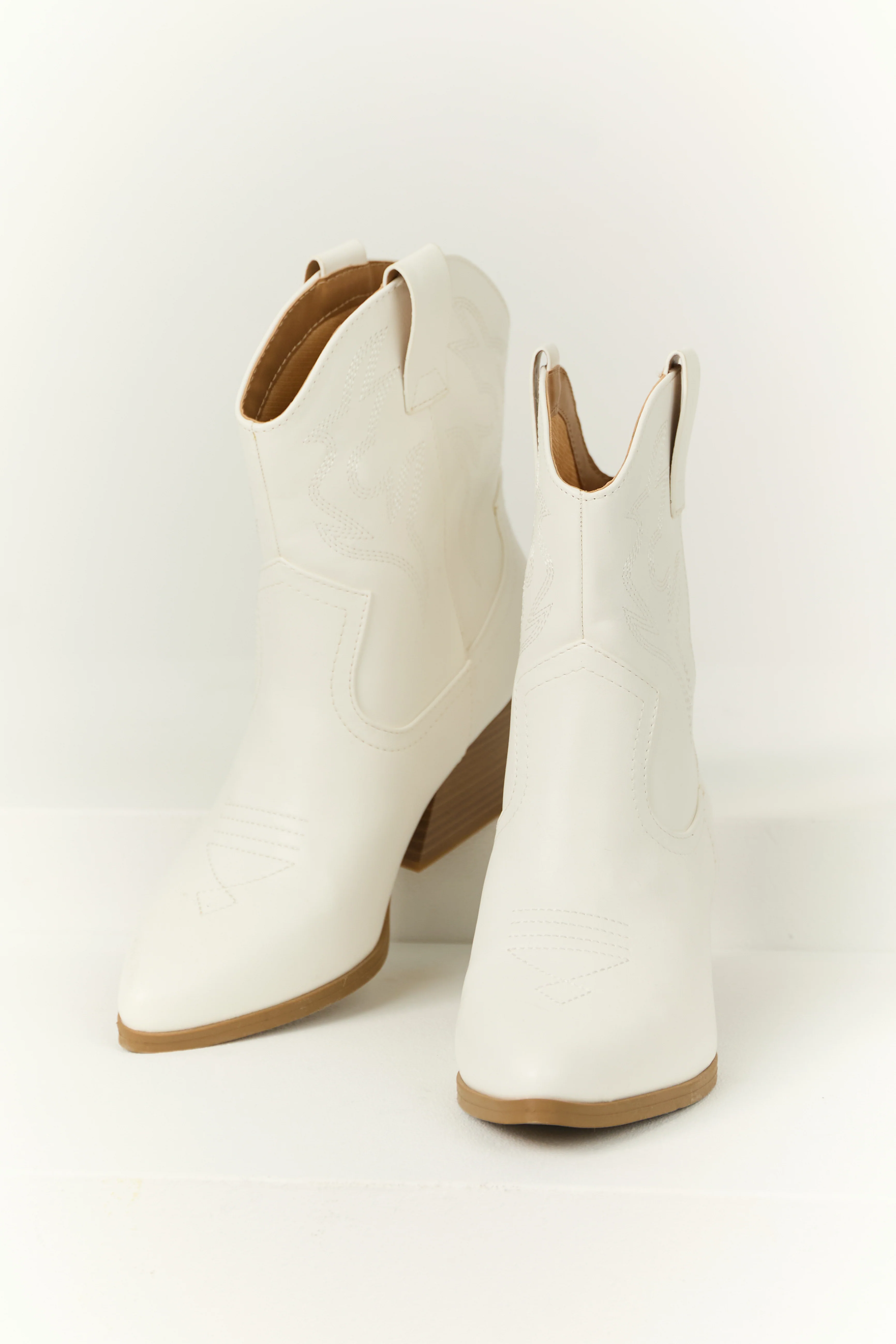White Western Stitching Detail Ankle Booties - Image 2